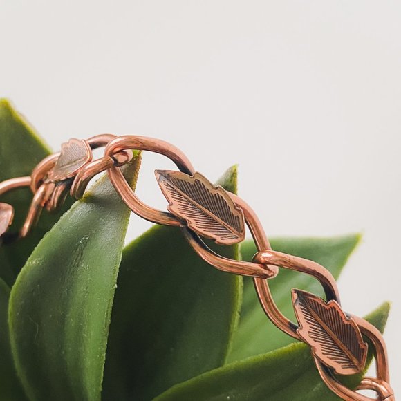 Vintage Copper Leaf Feather Southwest NativeStyle Boho Chain Link Bracelet - Picture 7 of 10